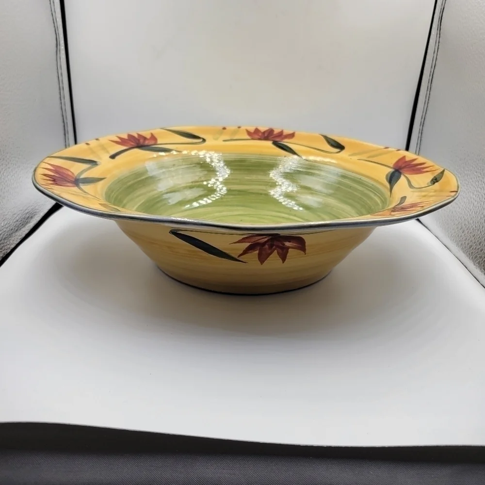 Pier 1 Elizabeth Hand Painted Stoneware Large Serving Bowl